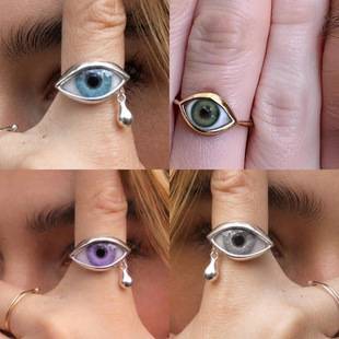 "Crying Eyes" European and American Cross-Border Popular Eye-Shaped Ring, Niche Design, Unique and Exquisite, Non-Repetitive Style, Index Finger Ring