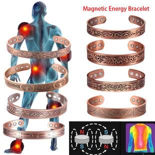 Cross-Border Hot-Selling Magnetic Bracelet Ring Combination Magnet Bracelet Flower Ancient Red Copper Brushed Retro Style Men's and Women's Jewelry