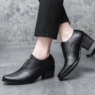 Cross-Border High-Heeled Leather Shoes for Men's Wedding Banquet Formal Men's Shoes Size 37 Trendyy High-Heeled Shoes Hairstylist Shoes Zipper Men