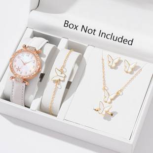New trending women's watch on TikTok, fashionable and unique minimalist wristwatch, butterfly digital leather strap watch set