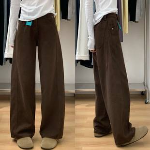 Coffee-Colored Wide-Leg Jeans for Women, 2026 Autumn High-Waisted Loose Fit for Pear-Shaped Body, Petite, Slimming Straight-Leg Pants