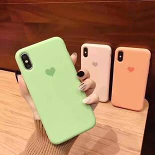 Minimalist candy-colored iPhone cases for all iPhone series, solid color back cover with heart design, silicone phone case