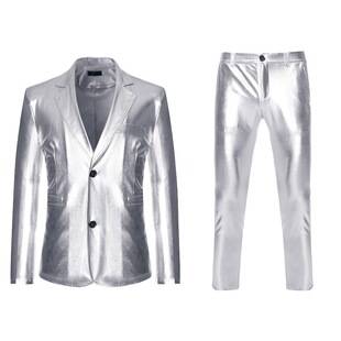 Cross-Border Men's Fashion Gold-Stamped Suit Set, Dance Nightclub Gold Suit with Long Pants, Party Two-Piece Outfit Zt-A11