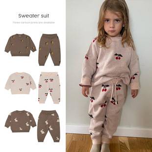Ks Children's Sweater Cross-Border Forest Style Autumn and Winter Children's Clothing Baby Cartoon Rabbit Jacquard Long-Sleeve Pullover Knit Set