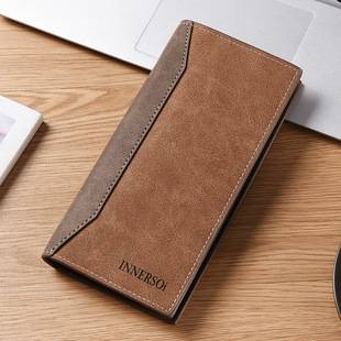 Men's Long Frosted Material Splicing Wallet Ultra-thin Men's Ticket Holder Large Capacity Multi-card High-end Men's Money Clip