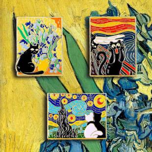 Van Gogh Painting Badge Funny Cat Brooch Backpack Decorations Accessories Metal Pin Buckle Couple Birthday Gift