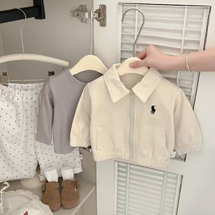 Children's Jacket 2026 Spring and Autumn Boys and Girls Turn-Down Collar Jacket Baby Toddler Autumn Zipper Shirt Versatile Trendy Top