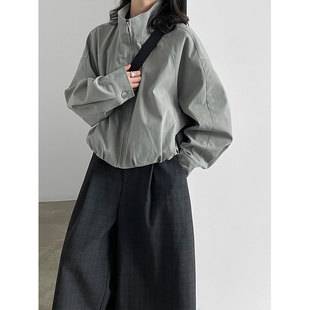 LUXI Stand Collar Slim Waist Short Jacket for Women 26 Autumn Korean Style Relaxed Simple Jacket 89061