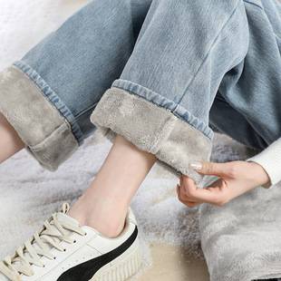 Fleece-Lined Thickened Jeans for Girls, Autumn and Winter 2026 New Style, Straight Loose Wide-Leg Pants for Middle and High School Students