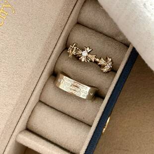 Vintage Coffee Gold Retro Cross Letter Combination Open Ring, Niche Exquisite Stackable Design Ring