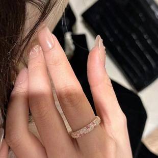 Full Row Colorful Diamond Dopamine Ring All over the Sky Star Light Luxury Niche Sweet All-match Cute Summer Pink Broken Diamond Row Ring