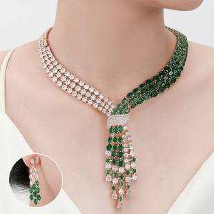 Bride Wedding Jewelry suit European and American Light Luxury High-end Elegant Tassel Zircon Earrings Necklace Two-piece Set for Hair