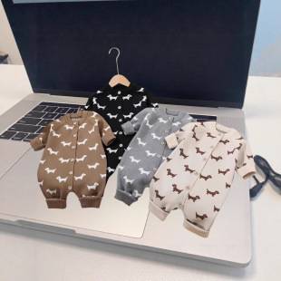 Infant and Toddler Sweater Jumpsuit 2025 Autumn and Winter New Knitwear Newborn Baby Crawling Clothes Romper Full Print Children's Clothing