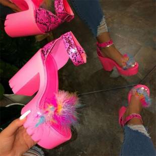 Cross-border plus size ultra-high heel sandals women's Mao Mao buckle 2026 European and American fashion new thick heel women's shoes
