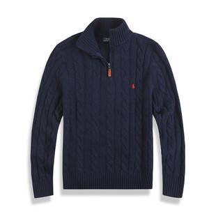 Autumn and Winter New Style Half-Zip Men's Cable Knit Sweater, Fashionable Casual Pullover with Rl Logo, Trendy Sports Sweater