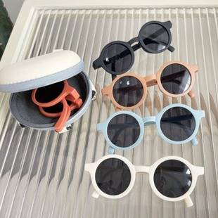 New Children's Sunglasses Boys and Girls Baby Western Style Sunglasses Macaron Color Round Frame Foldable Candy Color Glasses