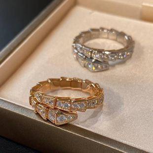 Small Snake Online Celebrity Live Selling New Full Diamond Snake Bone Light Luxury Open Ring Women's Index Finger Texture Ring Wholesale