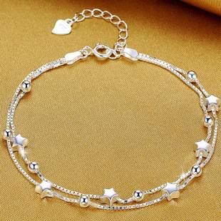 Double-layer star silver-plated bracelet female student Korean jewelry fashion simple classic five-pointed star girlfriends cross-border wholesale