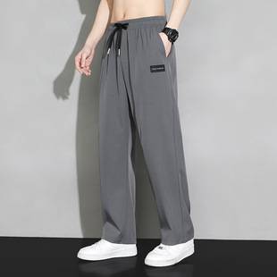 Ice Silk Straight Pants Men's Summer Thin Quick-drying Men's Pants Loose Summer Drapy Wide Leg Sports Casual Pants