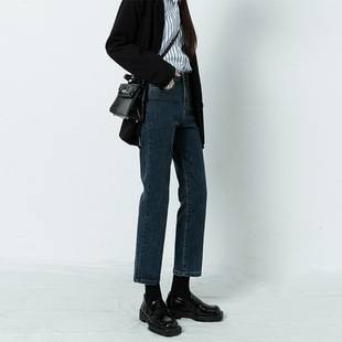 Blue-Gray Straight High-Waisted Jeans for Women, Autumn/Winter 2026 New Style, Fleece-Lined, Popular Slim-Fit Cigarette Pants for Petite Figures