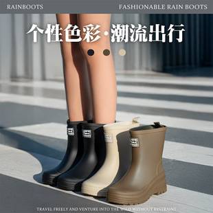 Cross-Border Fashion Rain Boots for Women, Adult Drawstring Water Shoes, Non-Slip Wading Rubber Shoes, Fleece-Lined Warm Mid-Calf Rain Boots