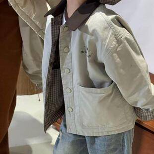 Reversible~ Boys' 2026 Plaid Stylish Children's Clothing New Style Girls' Jacket Coat