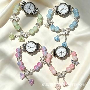Creative gift toy watch, small Chanel-style woven beaded bracelet watch, niche fashion versatile for girls in middle and high school