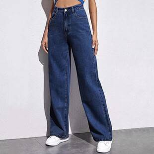 Amazon's popular European and American plus-size denim pants for women, high-waisted, slim-fit, loose, slimming, straight-leg, wide-leg trousers