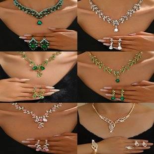 Cross-Border Supply Direct Sales of Various Alloy Rhinestone Wedding Necklaces, Earrings, Bridal Wedding Accessories, Banquet Ladies Jewelry