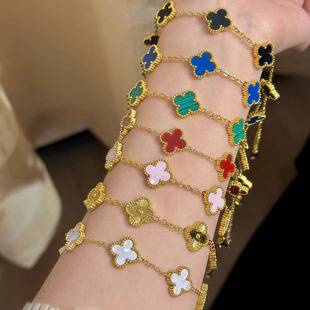 Exquisitely crafted popular 13mm four-leaf clover bracelet, 18k double-sided mother-of-pearl five-flower bracelet for women, new version with a high-end feel