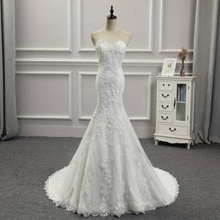 European and American Wedding Dresses 2026 New Style Strapless Slimming Mermaid Train Sweet Lace French Bride Light Wedding Dress for Women