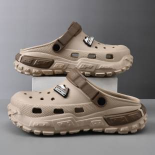 Men's Summer Trendy Punk-Style Outdoor Beach Sandals, Non-Slip, Thick-Soled, Semi-Closed Slippers