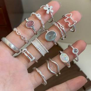 South Korea 925 Sterling Silver Ring Ring Women's Color-free Niche Ins Style Design Advanced Sense All-match Opening Adjustment