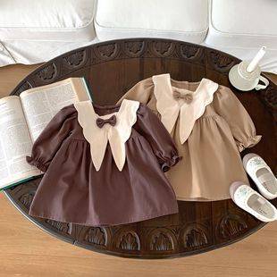 Korean Style Girls' Academy Style Dress Children's Spring and Autumn Western Style Autumn Baby Doll Vintage Princess Dress Children's Fashion