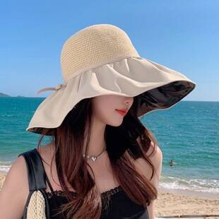 Sun Protection Hat Women's Vinyl New Large Brim Fisherman Hat Foldableable Sun Hat Anti-Uv Face-Covering Sun Hat
