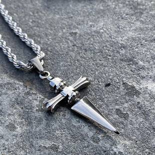 Cross-Border Foreign Trade Trendy Cross Dagger Pendant Personalized Stainless Steel Twist Chain Necklace Holiday Jewelry Gift for Women