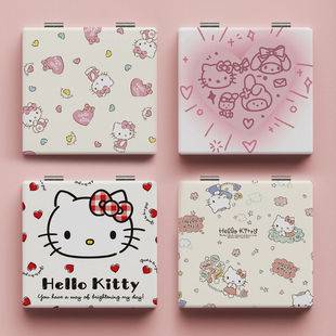 Cute Kitty Cat Portable Folding Makeup Mirror Women's Simple Student Dormitory Handheld Makeup Small Mirror DIY