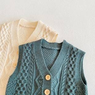2025 New Kidsren's Baby Versatile Baby 0-2 Years Old Cardigan Cotton Yarn Knitted Sweater Rhombus Vest Jacket