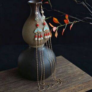 Ancient Style Earrings, New Chinese Style Long Tassel Earrings, Imitation Jade Earrings, National Style Bridal Xiuhe Ear Clips for Women Without Pierced Ears