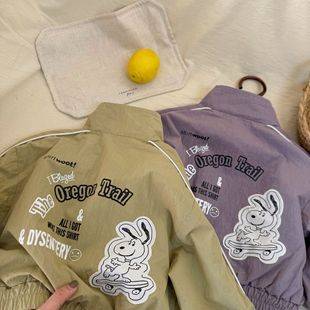 2026 Children's Snoopy Printed Stand Collar Jacket Spring and Autumn Style Boys' Khaki Windproof Jacket Baby Trendy Cool