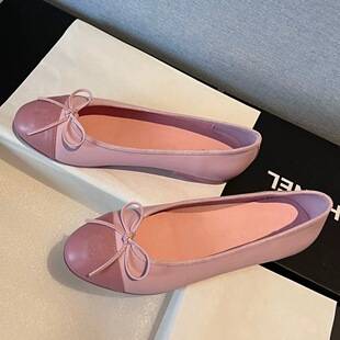 2026 New Style Chanel-Inspired Flat Shoes, Genuine Leather Shallow Round-Toe Ballet Shoes with Bow, Soft Leather Granny Shoes for Women