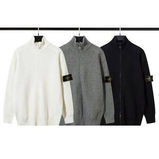 Cross-Border Stone Stone Cardigan Knitwear Men's Spring and Autum Couple Pure Color Knitwear Long-Sleeved Zipper Jacket Island