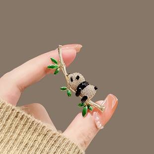 Cute Panda Brooch Women's Chinese-style High-end Sense Corsage Rise and Rise Niche Cartoon Pin Anti-light Jewelry