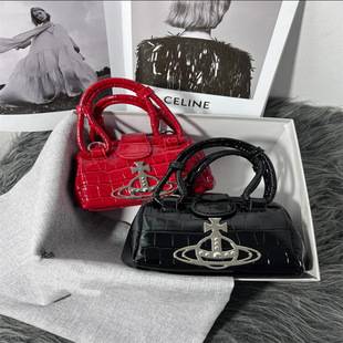 Guangzhou High Version Empress Small Waste Bag Saturn Hand Chain Mini Crossbody Bag Crocodile Pattern Patent Leather Small Bag