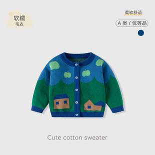 Apple Cottage pastoral style knitted pure cotton boys' sweater, autumn and winter baby sweater coat, Class A infant cardigan