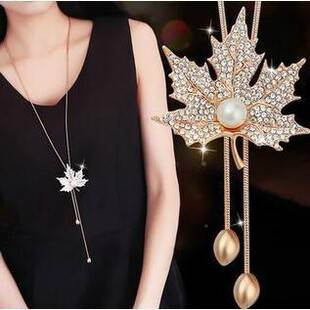 Fashionable Autumn and Winter Versatile Jewelry Sweater Chain Long Maple Leaf Necklace Women Korean Decorative Pendant Accessories Pendant Wholesale