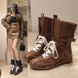 Retro Maillard British Style Boots for Women 2025 Autum New Cool Boxing Boots Mid-Calf Work Boots Short Boots