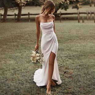 Cross-Border French Suspender Bow Light Wedding Dress Bride High-End Backless Dress Small Tail Wedding Dress Wholesale