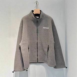25 Miao Jia Early Autumn New Fashion Simple Embroidered Logo Gray Fleece Loose Jacket Couple Versatile Coat