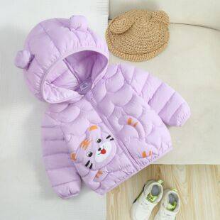 Cross-border children's cotton clothing, cute infant and toddler cartoon hooded cotton jacket, baby autumn and winter thickened jacket